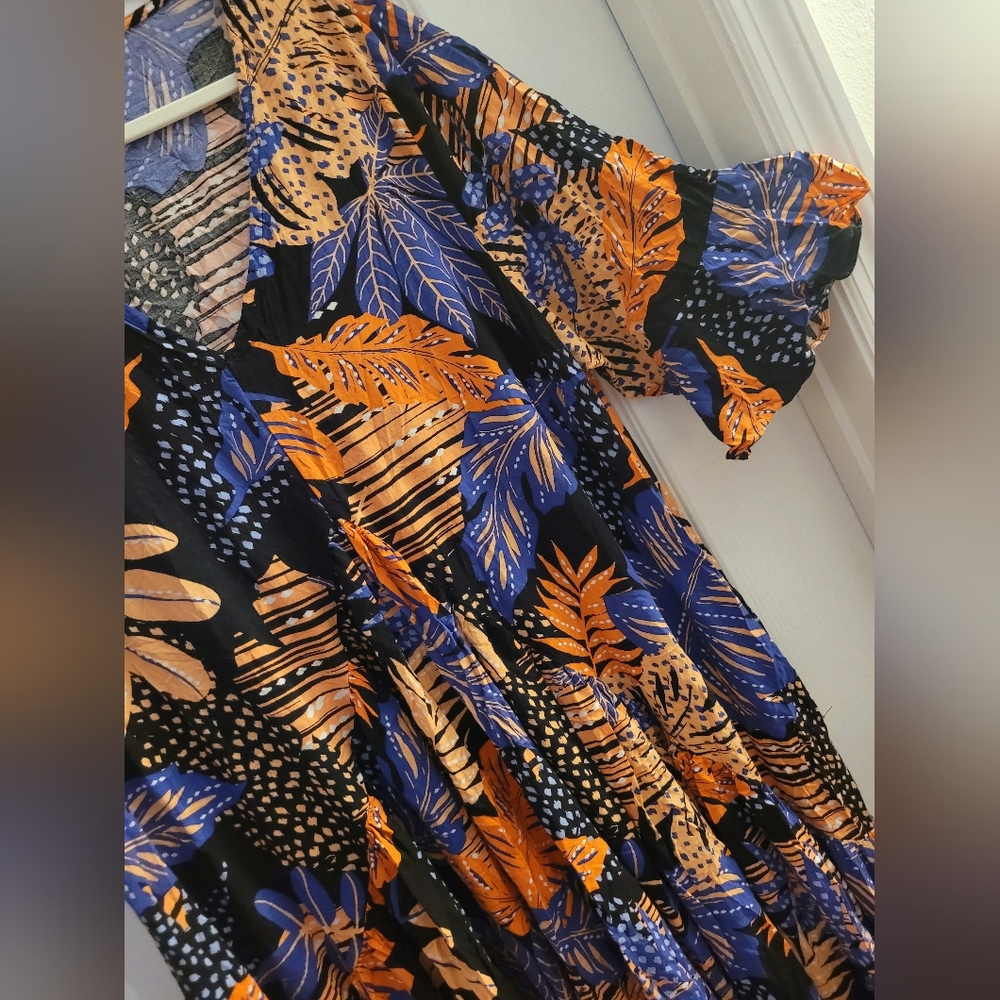 Loralette Blue and Orange Ruffled Wrap Maxi Dress - Picture 3 of 9
